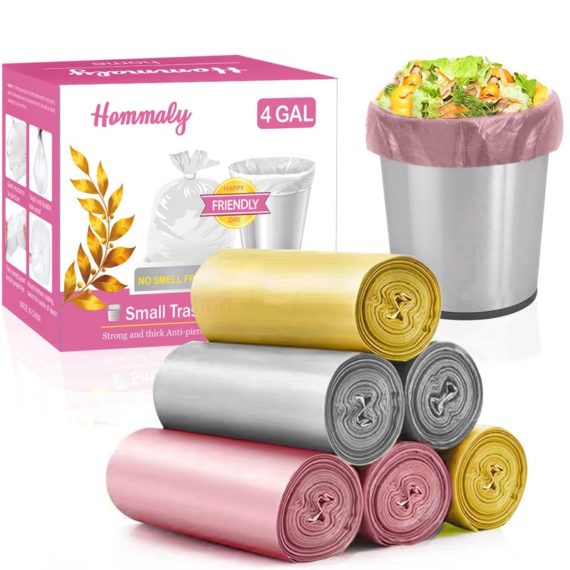 4 Gallon 180pcs Small Multi Trash Bags Strong Garbage BagsGold Grey Pink Bathroom Trash Can Bin Liners Plastic Bags for Bedroom Waste Basket Liner Fit 1215 Liter 35445 Gal4G3M180 PGG